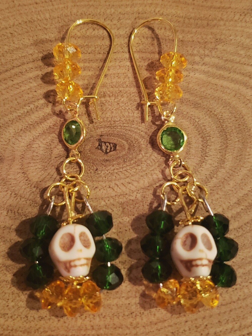 Beautiful Handmade Dangle Earrings With Howlite Skulls & Pretty Beads
